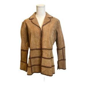 Bohemian Outbrook Suede Leather Vintage Jacket with Crochet Trim and Tie Front S
